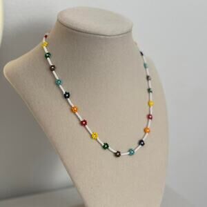 Handmade Beaded Necklace Colorful Flower Beads Floral Jewelry Unique Gift